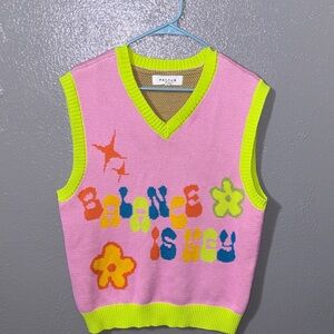 PacSun Pink Knit Vest with Green Accents